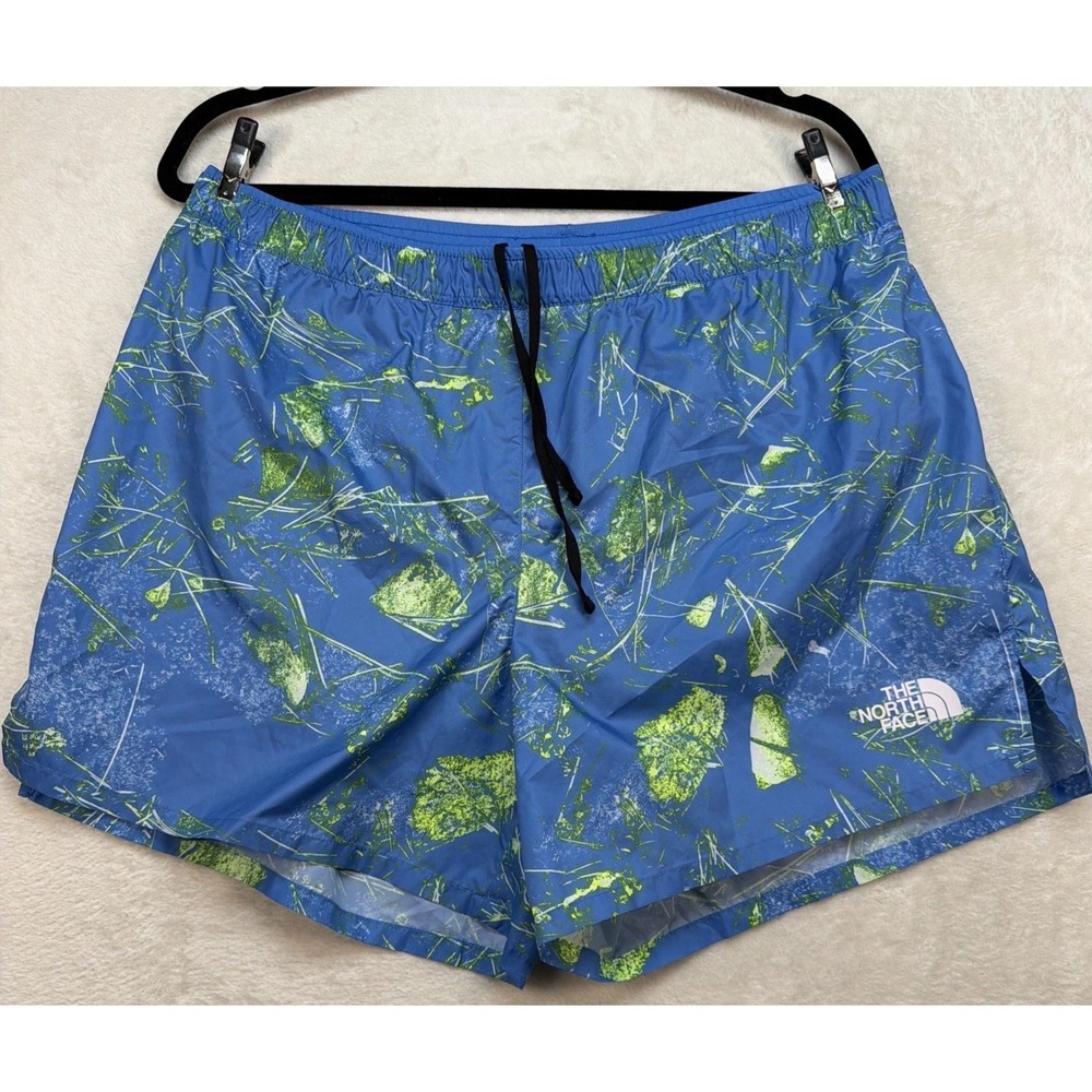 The North Face Running Shorts Men's Large‎ Blue Trail Print Lined Zip Pocket